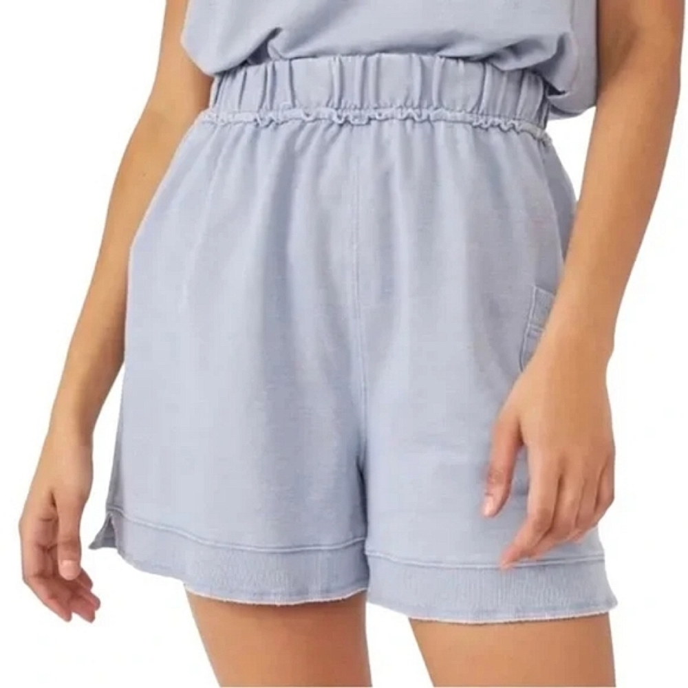 Free People Cozy Girl Distressed Drawstring Shorts Ceramic Seafoam Blue S